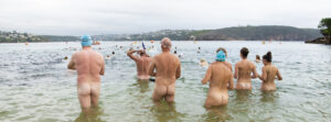 The world's largest annual nude swimming race, Sydney Skinny, pictured on Sunday, 12 March 2023 after a three year Covid hiatus.